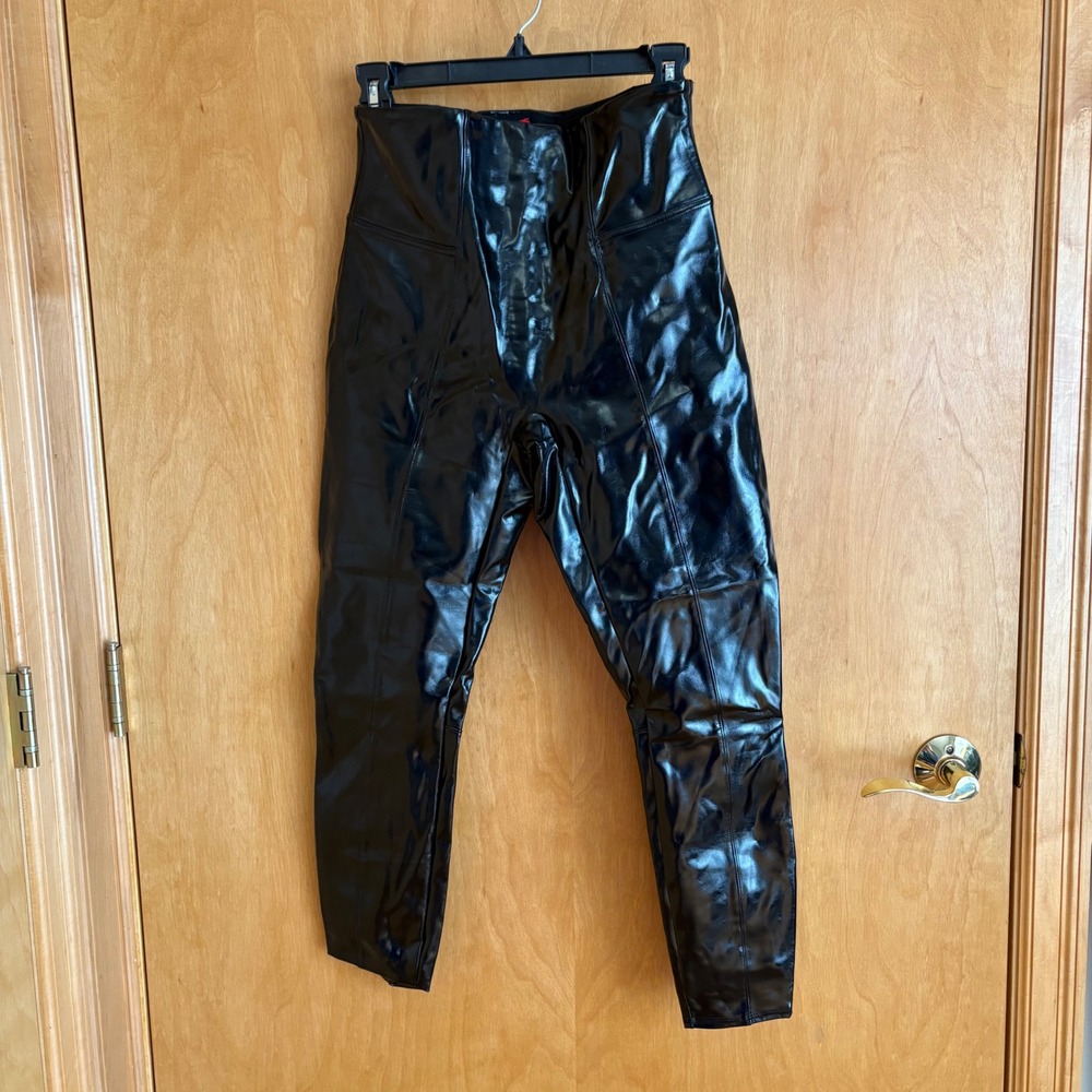 SPANX Faux Leather High Waisted Leggings Pants Women's M/M Black Shiny